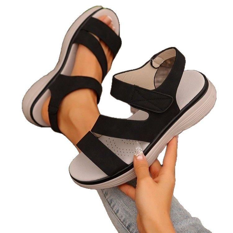 2025 summer new large size foreign trade women's sandals casual fashion Velcro platform low heel flat Roman sandals women