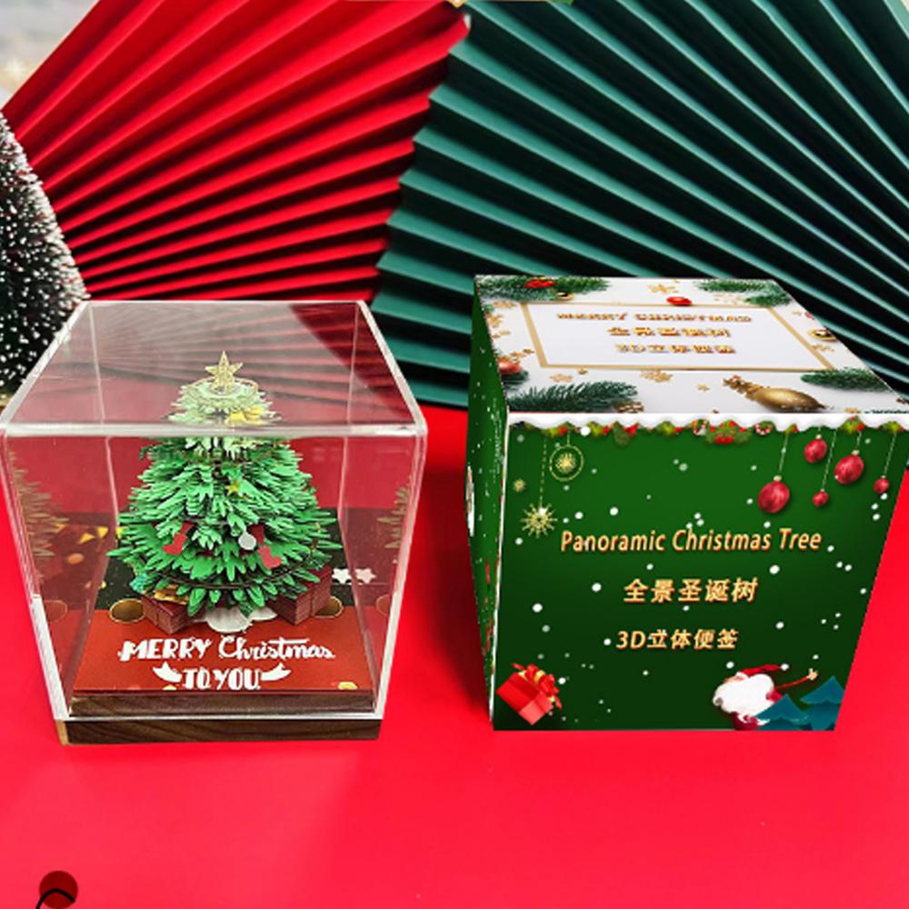 3D Time Piece Calendar, 3D Tear Away Christmas Tree Panoramic Paper Carving Calendar, Creative Desk Calendar LED Light Xmas Gift