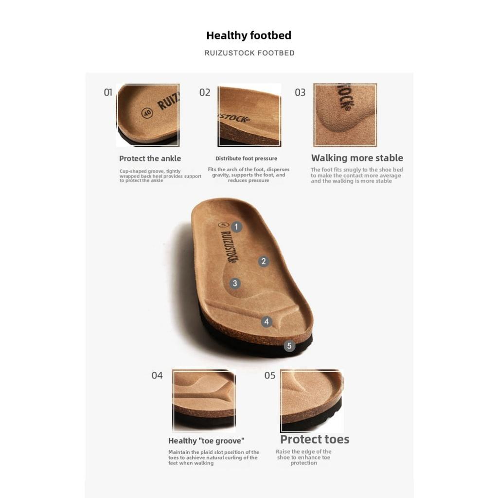 Men's Cork Slippers Trendy Student One Line Dragging Men's Beach Shoes Matte Leather