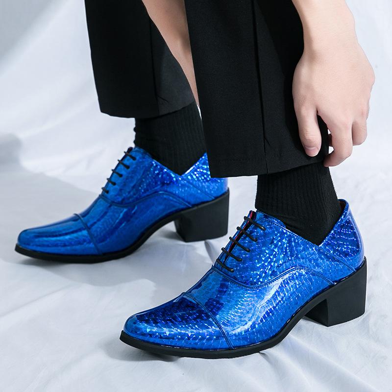 Dress Business Leather Shoes Men's Large Size High Heels Leather Shoes Men's Outer Height Office Groom Wedding Shoes