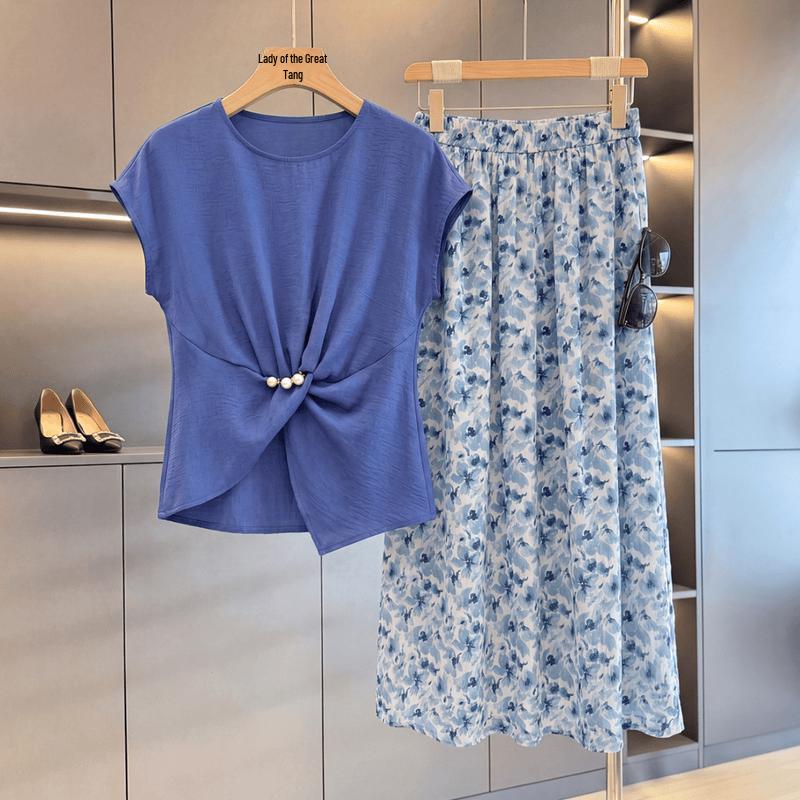 Women s Summer Floral Two-Piece Skirt Set 4XL