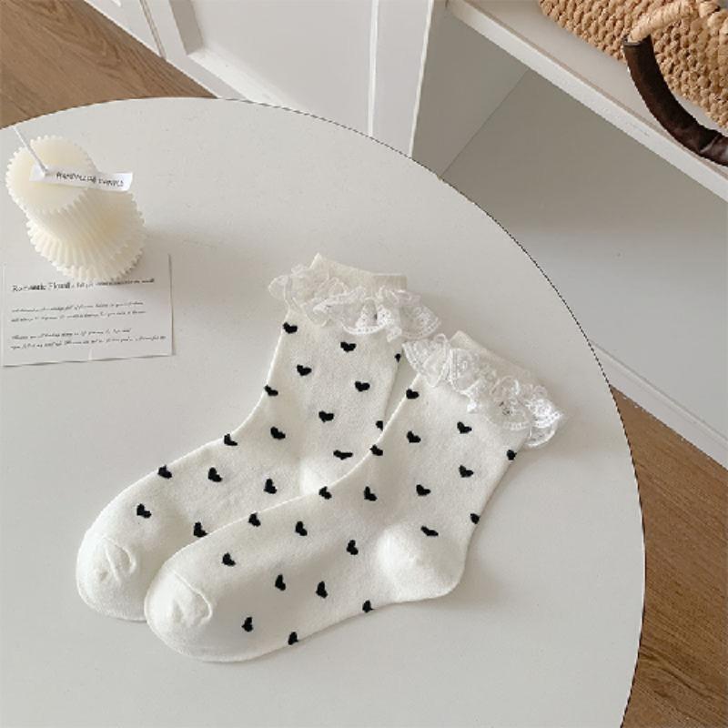 Solid Color Short Socks Women Japanese Fashion Black White Gray Low Cut Ankle Socks Lolita Sweet Girls Cute Lace Ruffle Socks