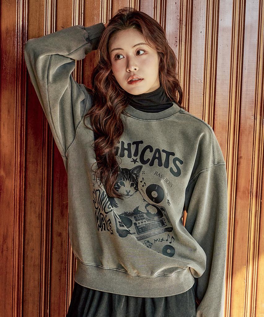 WILDROCK Dj Cat Pigment Oversized Sweatshirt_5 Col