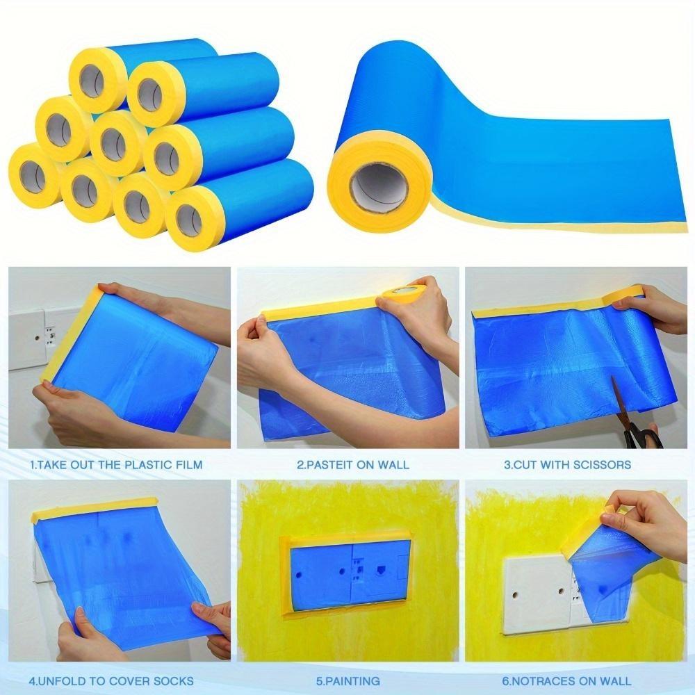 2 Rolls Pre-Adhesive Masking Film Painter's Plastic Film with Tape Plastic Sheeting Automotive Paint Masking Film Assorted Automotive