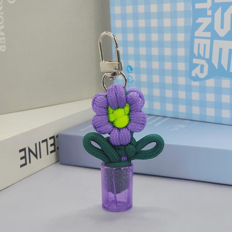 Adorable Handwoven Flower Keychain Mini Potted Vase Plant Charm Pendant for Girls Bag Accessory