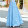 Women Casual Elastic Waist Solid Color Loose Long Skirts