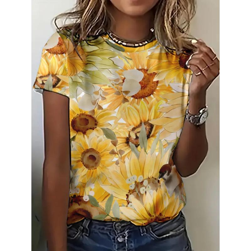Vintage Flower Floral 3D Print Women T-shirts Summer  Streetwear Casual Y2k Short Sleeve T Shirt O-neck Tees Tops Clothing