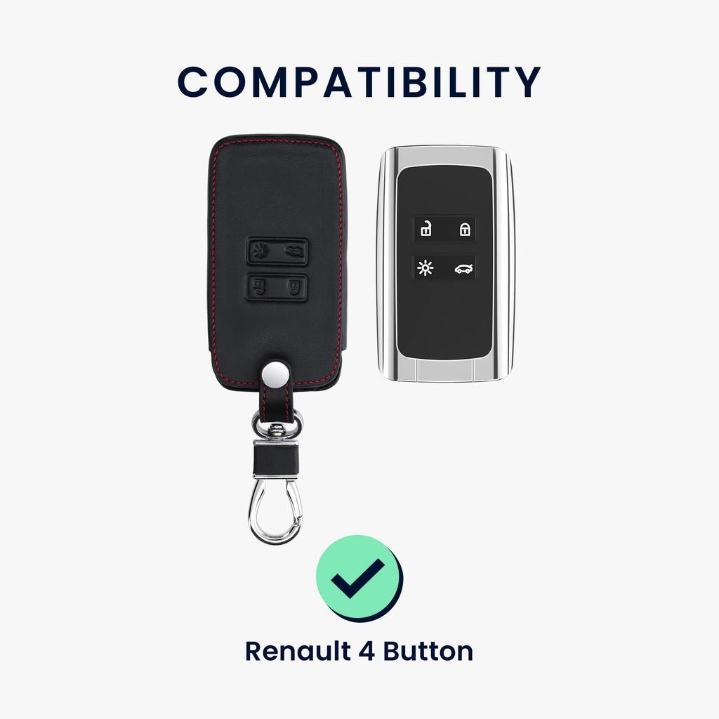 [kwmobile] Compatible with: Renault 4-Button Smart Key (Keyless Go compatible models only) Key Case - Protective Key Cover - PU Leather, Blue/Black