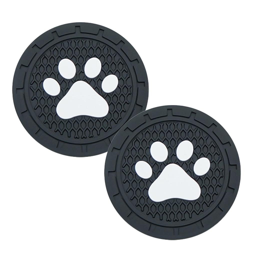 TVETE Car Coasters, Non-Slip Car Cup Holder Coasters [Pack of 2], 70mm Round, Cute Paw Print Design, PVC, Heat-Resistant, Anti-Vibration, Silicone,