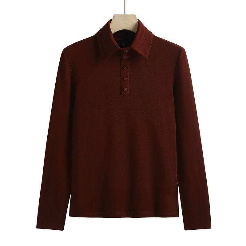 Women's Trendy T-shirt Lapel Cotton Comfortable Inner Wear Fashionable Women's Long-sleeved T-shirt Bottoming Shirt Slim Fit Top