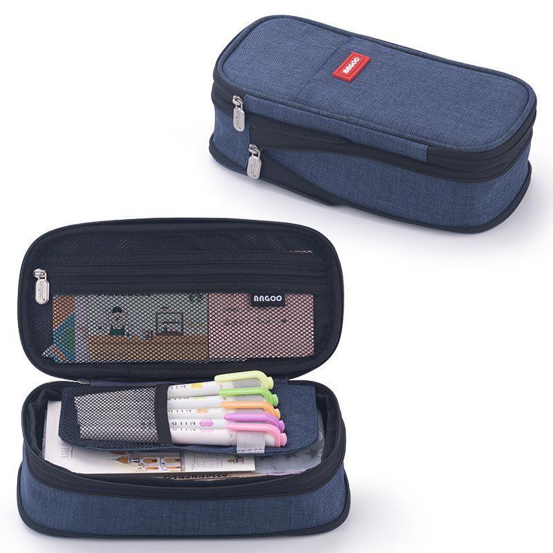 Macaron Colorblock Large Capacity Art Student Pencil Case - Double Layer Oxford Cloth Paintbrush Storage Bag