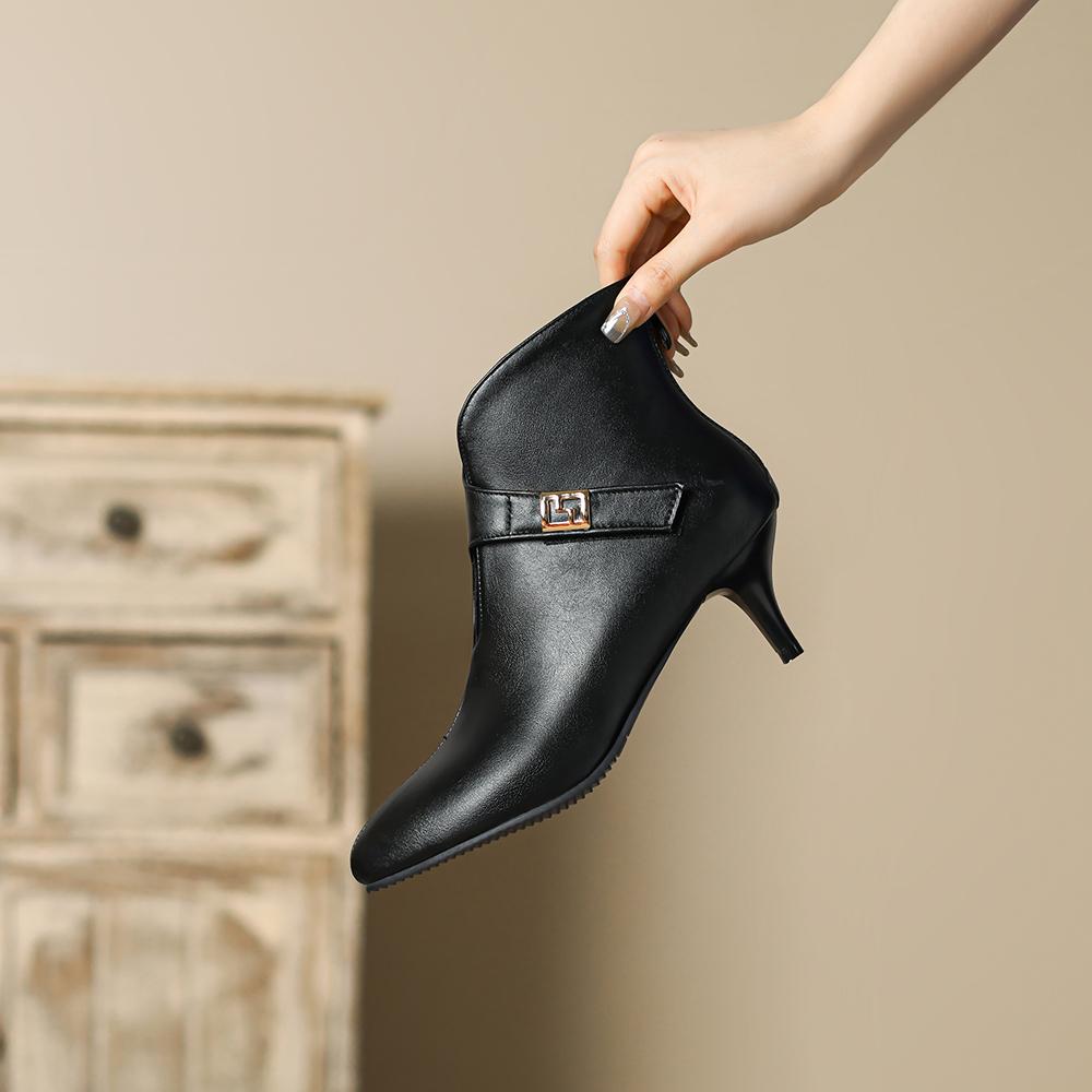 Spring Brown Black Women Ankle Boots Pointed Toe High Heel Small Big Size 32 45