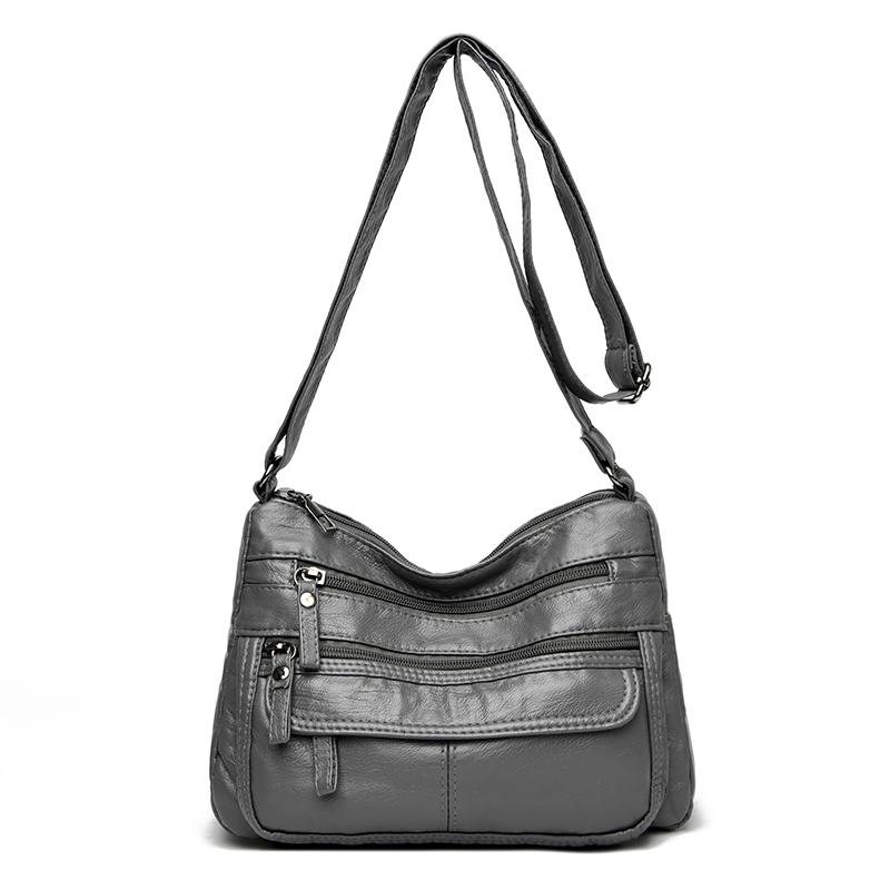 Mjukt Läder Damaxelväska Medelålders Mammaväska Fickrik Crossbody-väska