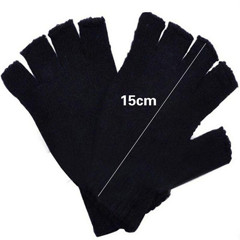 1Pair Unisex Black Half Finger Fingerless Gloves For Women And Men Wool Knit Wrist Cotton Winter Warm Work Mittens