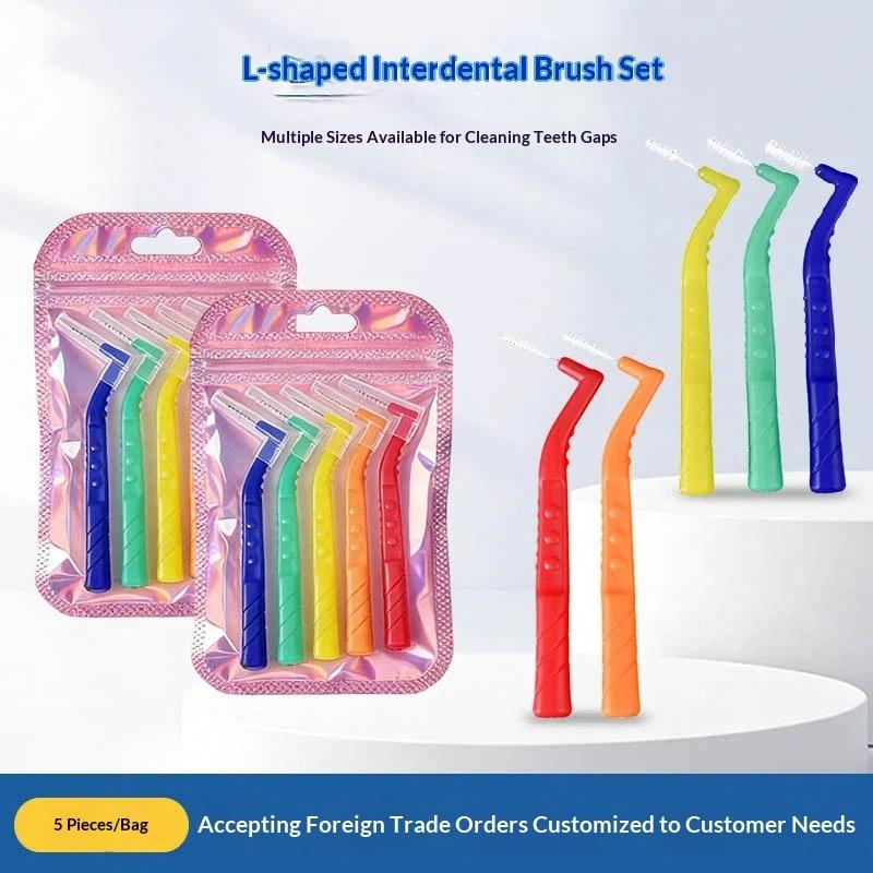 5Pcs L Shape Interdental Brush 0.6-1.2mm With Box Orthodontic Dental Oral Hygiene Tool