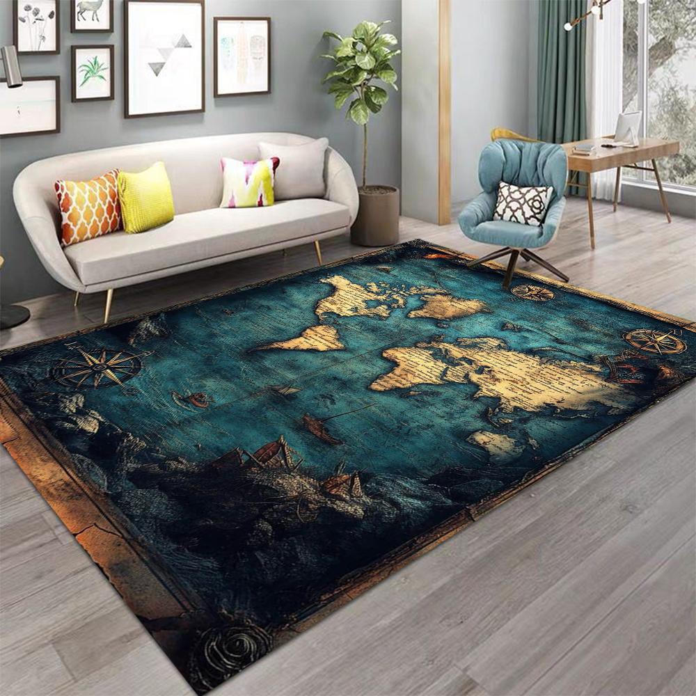 Vintage World Map Carpet Antique Design Large Area Rug Non Slip Floor Mat for Living Room Library Home Decor