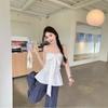 Sweet Wind White Bow Strap Tube Top Women's Summer French Ruffle Edge Chic Waist Slim Top