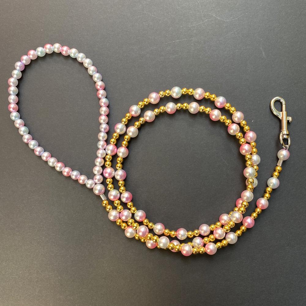 120cm Pearl Leash for Puppy Harness Collar Dog Lead for Walking Outdoor Steel Wire Chain for Dogs Less 7kg Customized Pet Gift