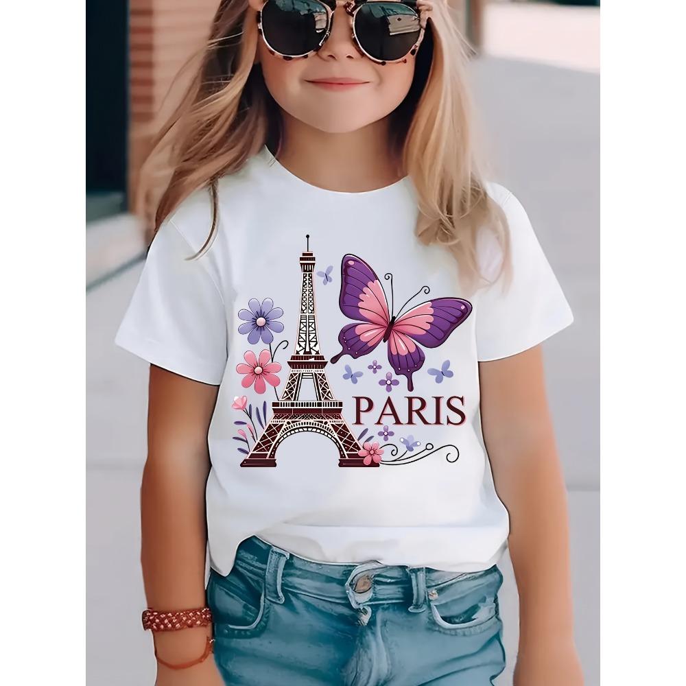 

Children s printed T-shirts, short-sleeved casual tops, floral pullovers, baby clothing 100