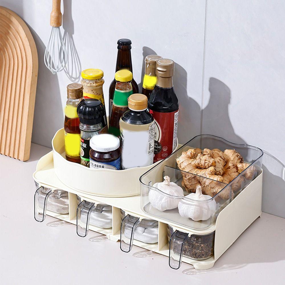 Large Capacity Countertop Spice Jar and Rack Set Plastic Sugar Salt Jar Condiment Box  Kitchen