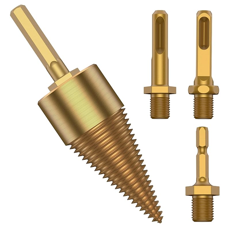 Firewood Drill Bit Set, Easy To Use Fire Wood Splitter Drill Bit Tool, High Efficient Wood Splitting Drill Bit with 4 Replacement Rod, Wear Resistant