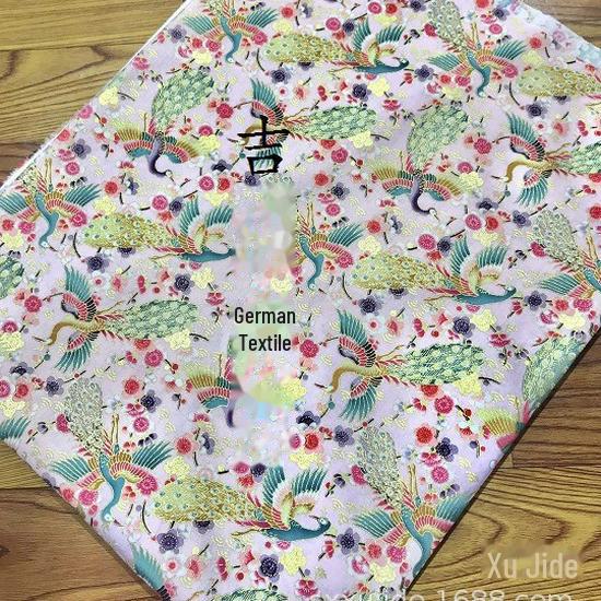 Gold-Stamped Japanese Style Cotton Fabric: Peacock Plum Blossom Pattern for Cheongsam, Hanfu, Tang Suit