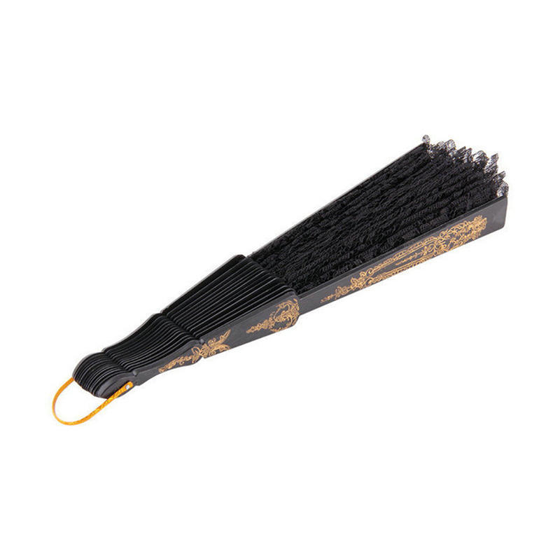 Black Spanish Style Dance Party Wedding Lace Silk Folding Hand Held Flower Fan