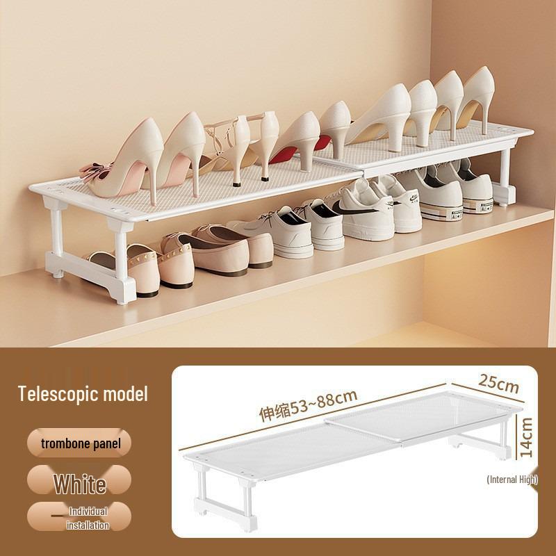 Punch-Free Retractable Kitchen Cabinet Organizer: Iron Art Grid Shelf & Stackable Wardrobe Partition.