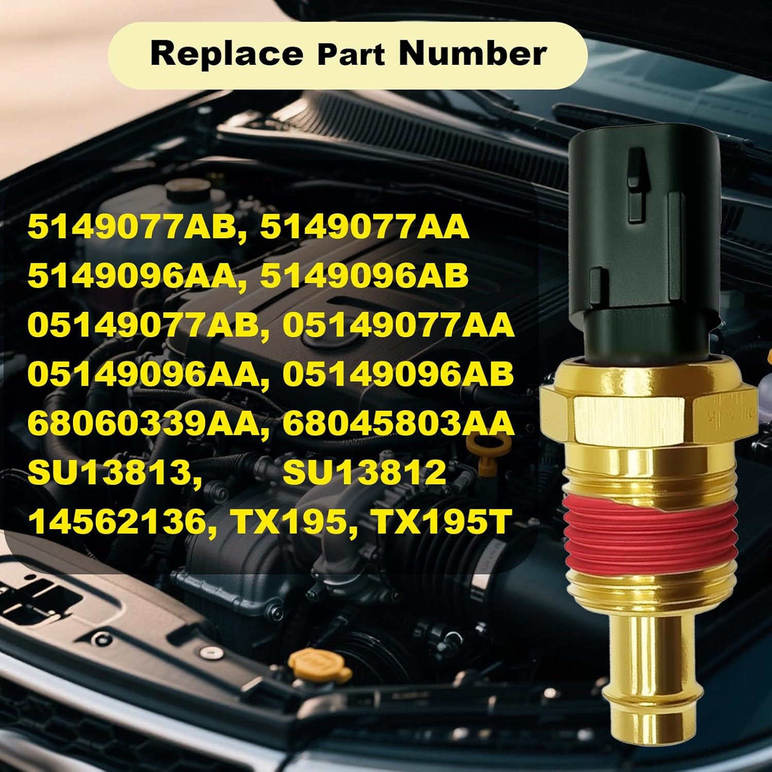 Engine Coolant Temperature Sensor, Compatible with Part # 5149077AB 5149077AA 5149096AA 5149096AB 05149077AB 05149077AA 05149096AA 05149096AB