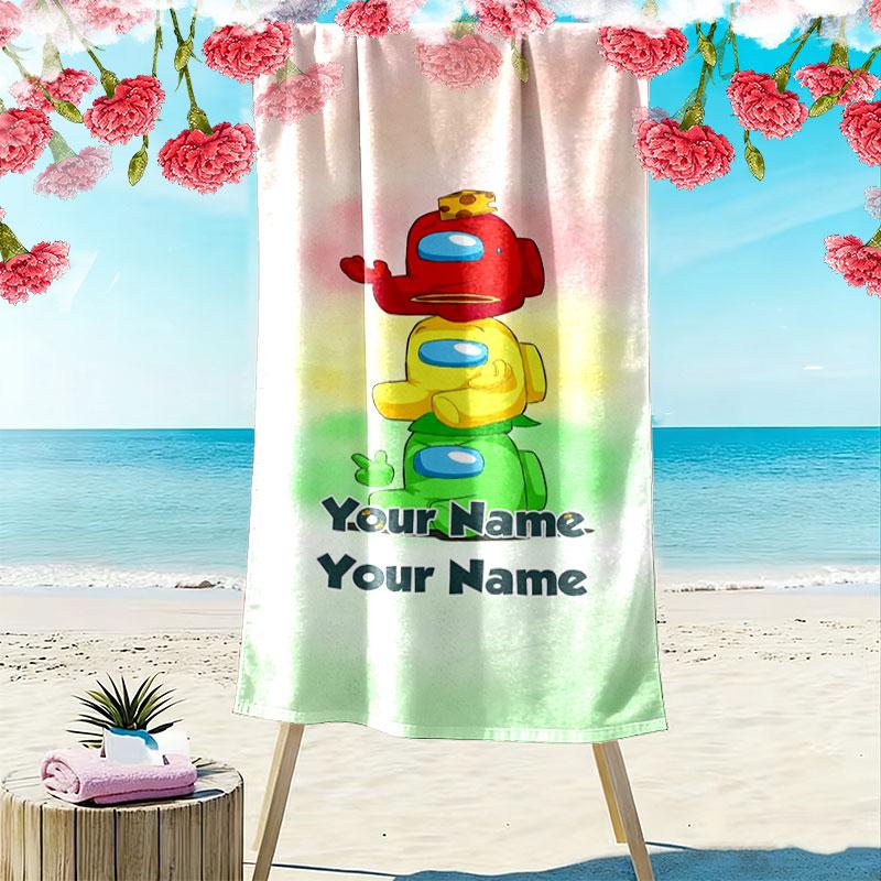 Among Us Custom Name Print Beach Towel, Large Soft Quick Dry Towel for Beach Camping Swimming