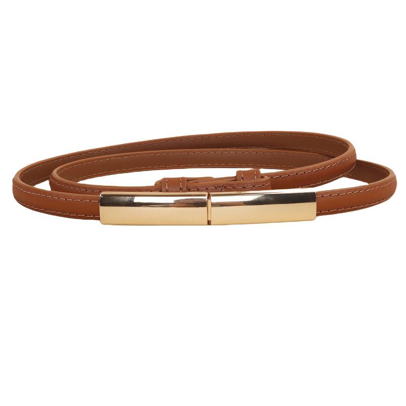 Black Versatile Women's Thin Leather Belt - Fashionable Waist Cincher for Dresses and Shirts