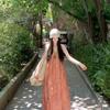 Holiday Style Pattern V-neck Suspender Dress Women's Summer New Retro Age-reducing Seaside Travel and Leisure Long Skirt
