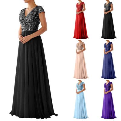 Moda damska Kwiatowa Formalna Koronka Vintage Krótki rękaw Slim Długa suknia ślubna