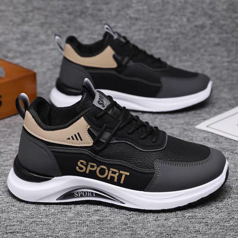 2025 autumn new men's casual sports shoes fashionable versatile leather material soft sole non-slip running shoes men's shoes