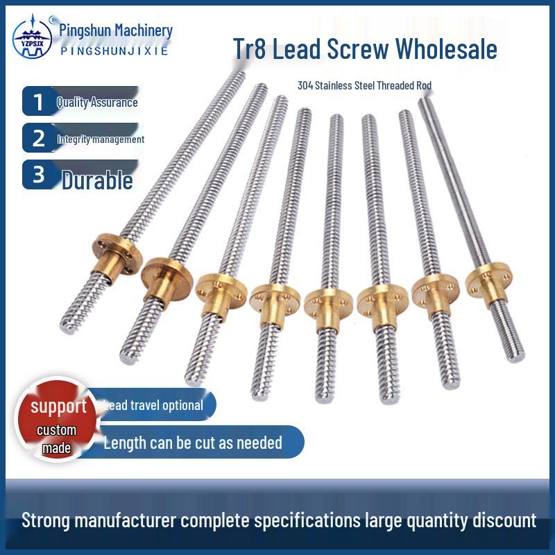 304 Stainless Steel Trapezoidal Thread Rod with Nut for T8 Stepper Motor Lead Screw in 3D Printers