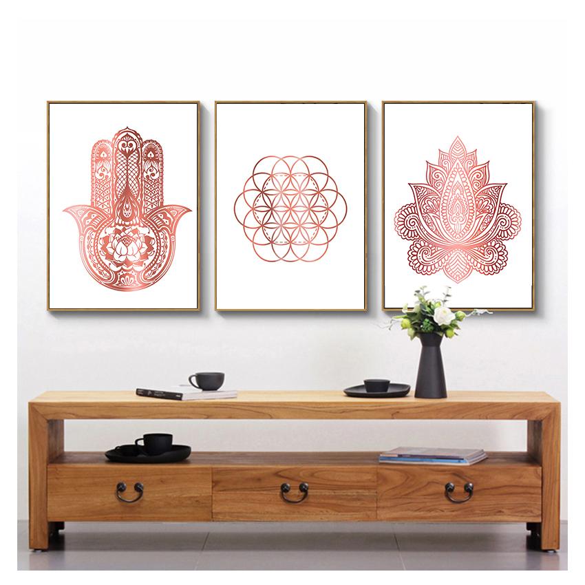 Wall Painting Decoration Picture Modern Room Decor Yoga Art Print Rose Gold Wall Art Flower of Life Poster Hamsa Canvas Painting