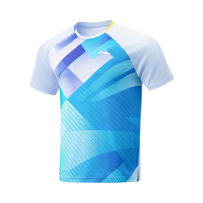 Geometric Line Contrast Moisture-Wicking Quick-Dry Round Neck Short Sleeve Raglan T-Shirt Unisex T-Shirts Ice-River-Blue AAYU031-4