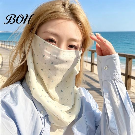 Face Neck Sun Guard Women Protection Mask, Cotton Dot Print UV Foldable Portable Gaiter Cover, Scarf for Driving Cycling Camping Outdoor Travel
