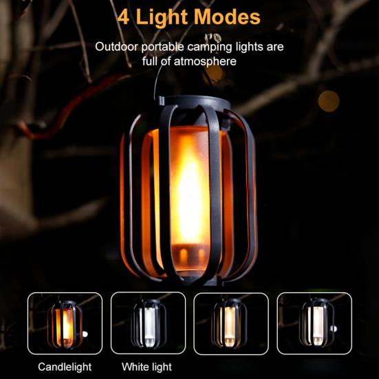1/2Pcs Solar USB Rechargeable Lantern IP65 Waterproof Flickering Flame Hanging Lantern 2 Modes Outdoor Garden Patio Camping Light