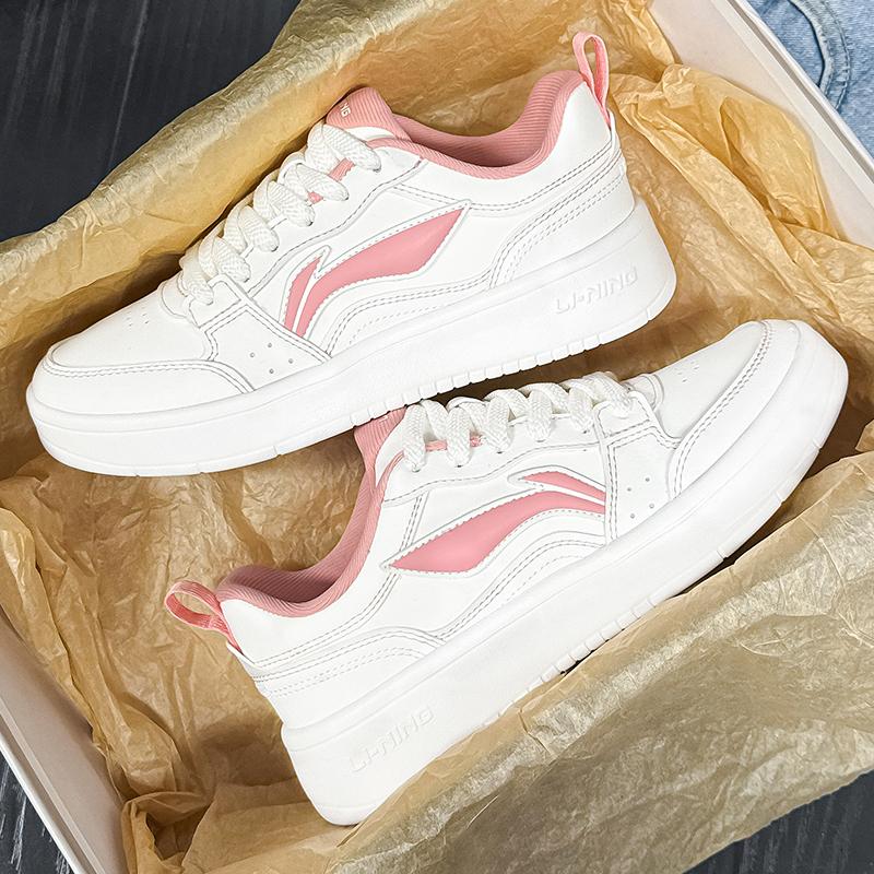 New LiNing Acer Truncatum Slip-Resistant Cushioning Abrasion-Resistant Low-Top Skateboard Shoes Women's White Pink AGCV144-1