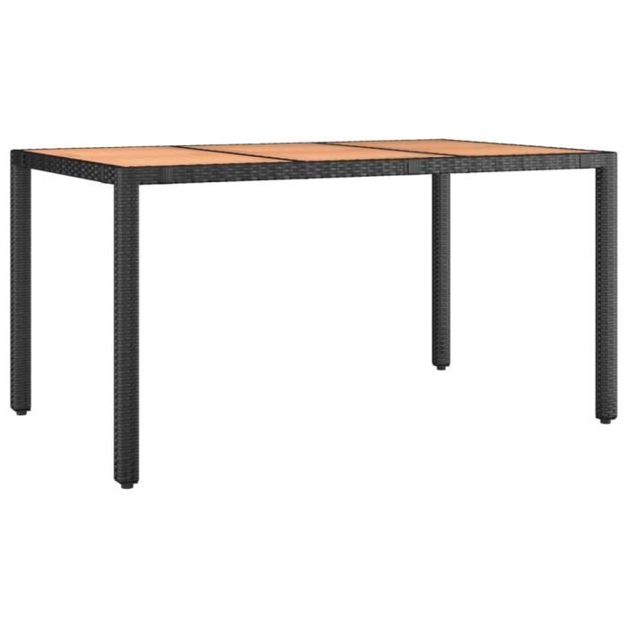 VidaXL Table de jardin plateau en bois Noir Résine tressée bois massif 319551