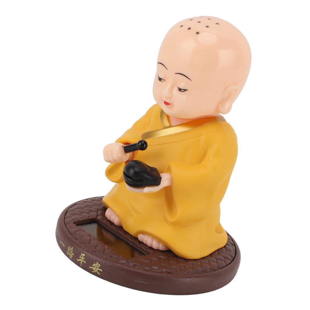 Solar Little Monk Figurine Automatic Head Shaking Decorative Funny Statue Ornament for Office Car