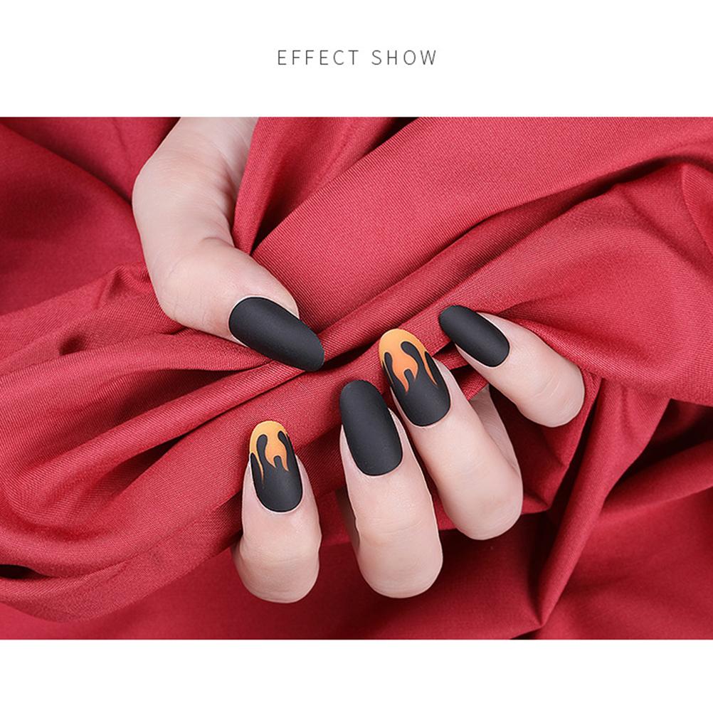 24Pcs Flame False Nails Set Black Fake Nails Nails Tips Full Cover Nails Art Night Club Press On