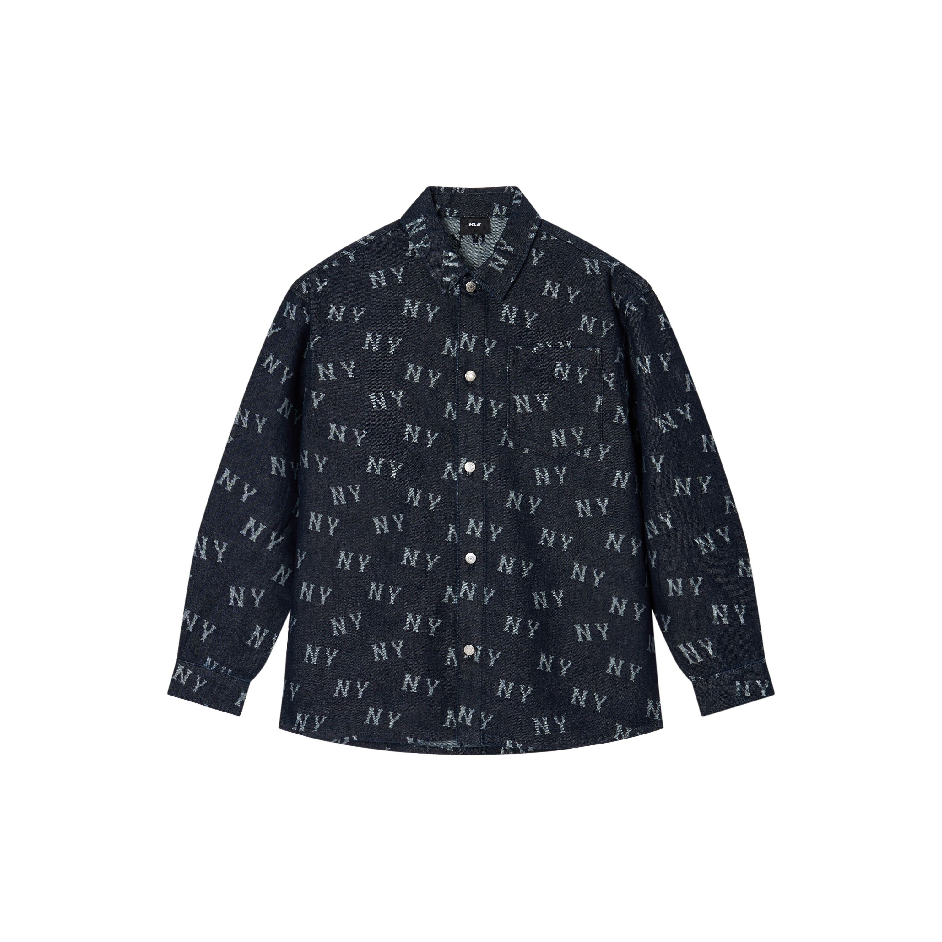 MLB New York Yankees SS24 Buchstabendruck Locker Lässig Denim Langarmhemd Unisex Hemden Tiefes Marineblau 3ADRM0141-50NYD L