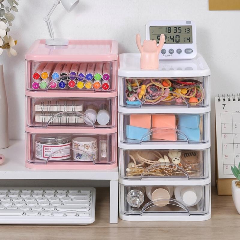 Clear Storage Organizer Desk Organizer with Drawers Plastic Stationery Organizer Makeup Organizer Storage Box for Office