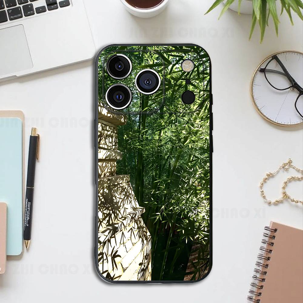

Bamboo Architecture Landscape Black Phone Case For IPhone 17 16 15 14 13 12 13 12 11 Pro Max Plus XS XR Silicone Soft Back Cover iPhone16pro