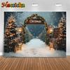 Mocsicka Christmas Background Photography Forest Tree Child Photo Backdrop Wallpaper Winter Snow Door Party Decorations Banner
