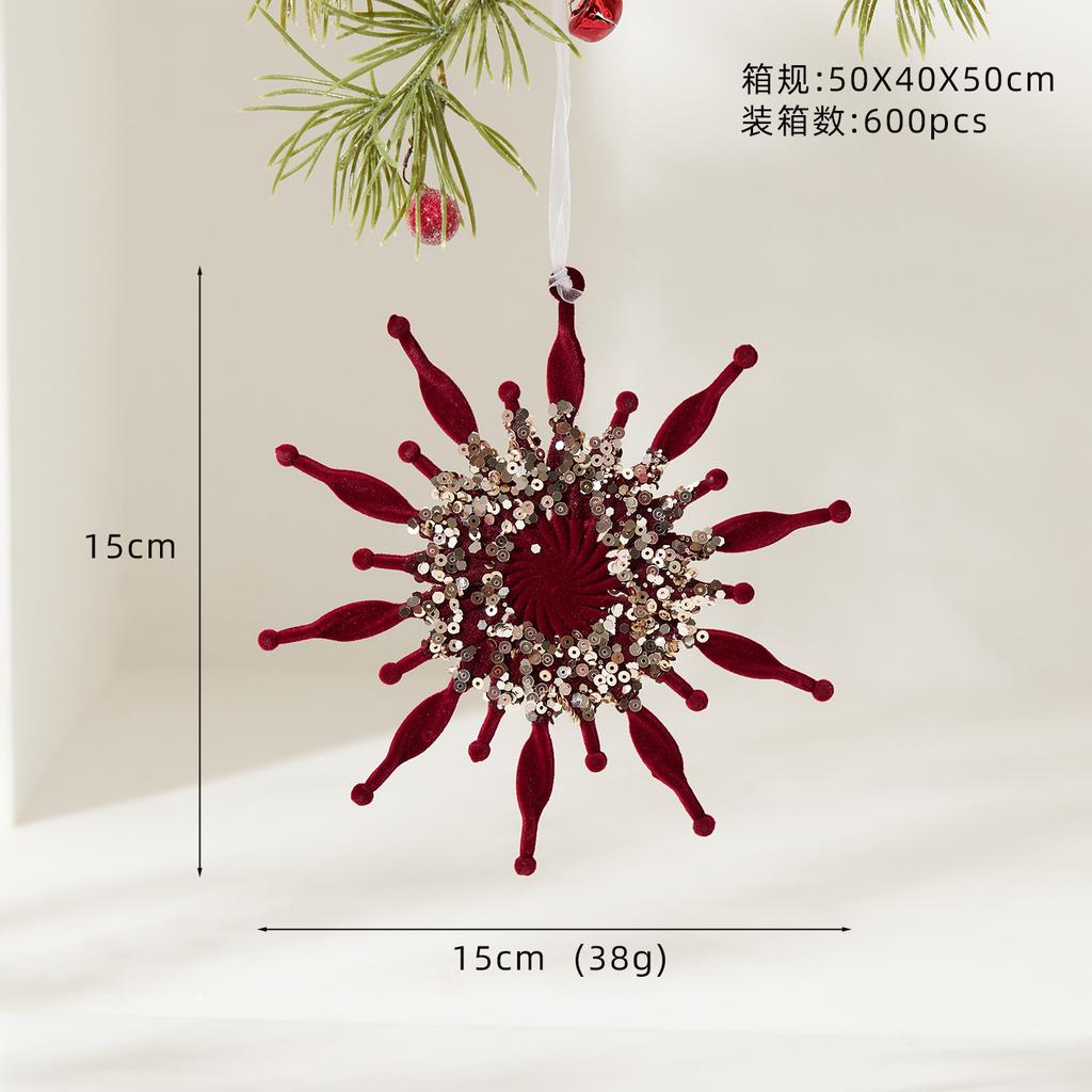 Red Velvet Flocked Christmas Tree Pendant Snowflake Bell Wreath Stocking Bow Elk Christmas Decoration Ornaments Home Decor