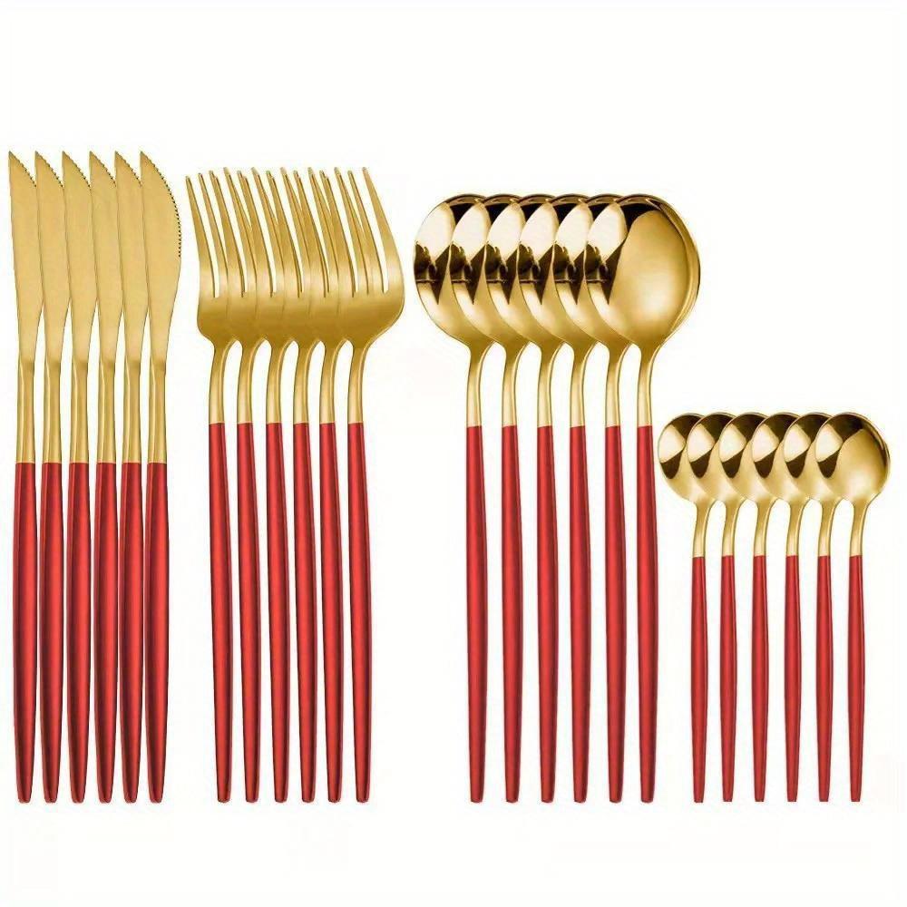 24-Piece Portugal Dinnerware Set - Flatware with Dishwasher Safe and Rust-Resistant Finish - Ideal for Kitchen Tableware and Everyday Dining