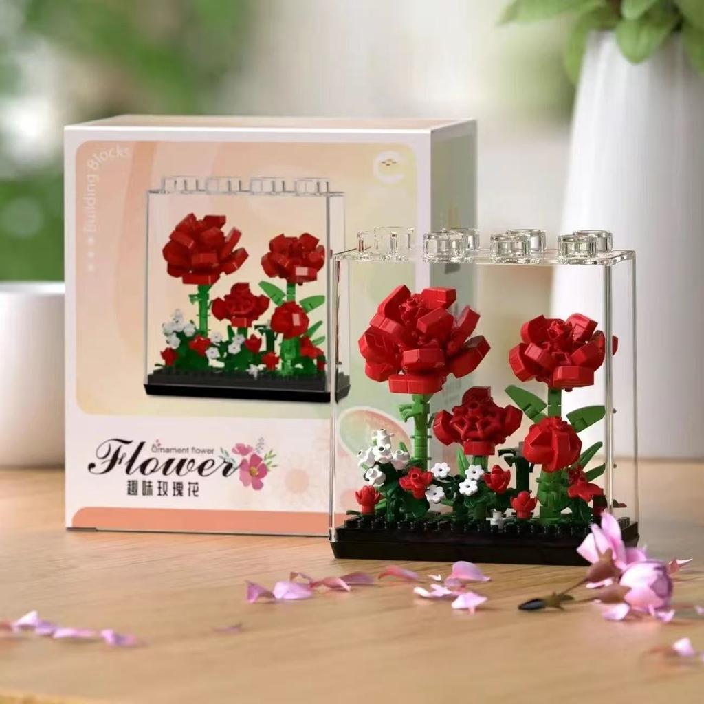 Creative Microgranules Bouquet Rose Sunflower Flower Mini Particles Building Blocks Assembled Bricks Girl Gift Home Ornament